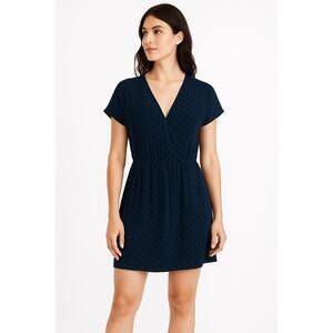 Madewell Navy Blue Polka Dot‎ V Neck Mini Wrap Dress Womens Size Medium